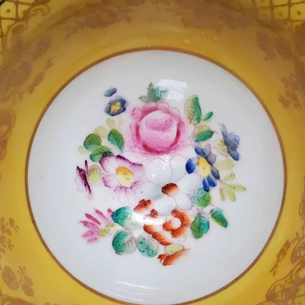 Hammersley Teacup and Saucer Yellow Pink Blue Flowers Bone China Vintage